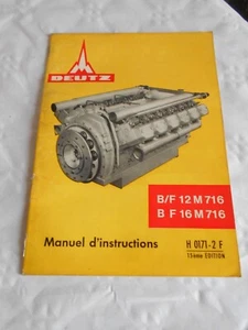 Deutz engine B/F 12M716 BF 16M 716 owners handbook H0170-2F 1969 French language - Picture 1 of 5