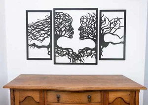 DECORATIVE OPENWORK TRIPTYCH, FACES, TREE, 3D WALL DECOR, ORNAMENT, 70 x 120 cm, - Picture 1 of 5