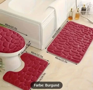 3 Teiliges Badezimmer Teppich Set / Memory Schaum Ultra weich Burgund Rot - Bild 1 von 1