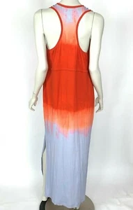Nicole Miller Artelier Empire Maxi dress Orange Blue Racerback Stretch Women L - Picture 1 of 11