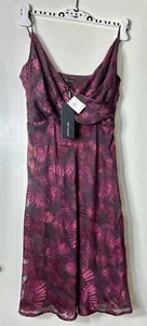 AUTOGRAPH @ M&S Dark Red Floral Leaf Pattern Bias Cut Dress Size UK 12 New - Picture 1 of 11