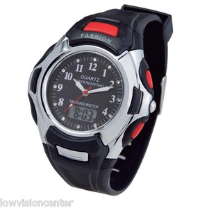 Quartz Digital Analog Water Resistant Talking Watch Black Red Low Vision & Blind - Picture 1 of 1