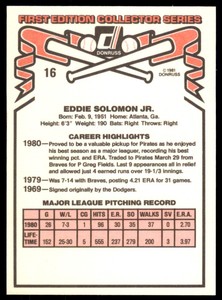 1981 DONRUSS EDDIE SOLOMON . PIRATES #16