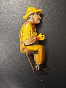 EARLY TIN FARM WAGON OR TRACTOR MAN SOMBRERO STRAW HAT BIB JEANS OVERALLS Marx? - Picture 1 of 4