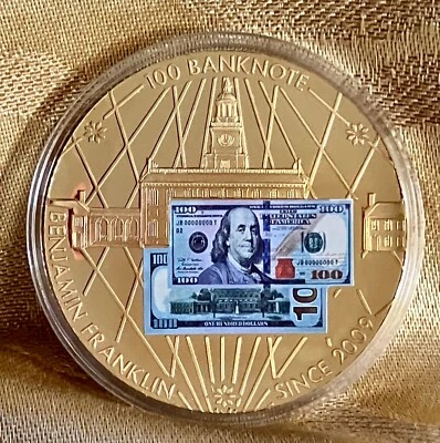 American Mint $100 Benjamin Franklin Banknote Commemorative 30mm Proof with COA - Image 1 of 4