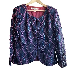 NWT Vintage 80’s Nancy Neil Chadwick’s navy blue lace with sequins blazer size 1 - Picture 1 of 6