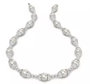 Pretty Shiny White Pearls & Lab-Created White 27.47CT Diamonds Premium Necklace - Picture 1 of 5