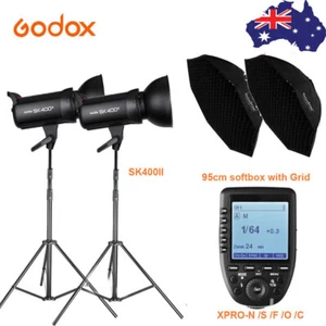 2X Godox SK400II Flash Strobe + 95cm Grid Softbox + Light Stand + Xpro-Trigger - Picture 1 of 11