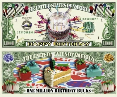 ✅ Pack of 25 Birthday Party Favor Novelty Funny Money 1 Million Dollar Bills ✅ - Image 1 of 4