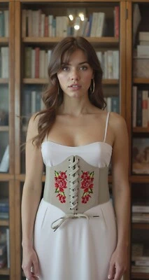 Mujeres Ancho Elástico Beige Corsé Cintura Alta Cinturón Lateral Rojo Flores Detalle Delgado S M Foto 1 de 4