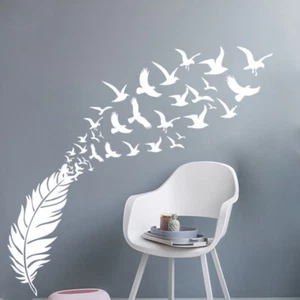 Removable Wall Stickers White Feather Birds Flock Wall Decor Decals in Tube AU - Picture 1 of 6