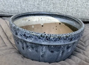 Blue Drip Low Bowl Planter Round Ceramic Succulent Fairy Garden  - Picture 1 of 6