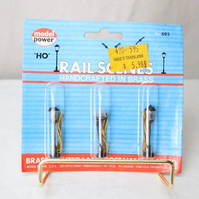 Model Power 593 HO Scale Clear Brass Lighted Lamp Posts (Pack of 3) NOS - Image 1 of 4