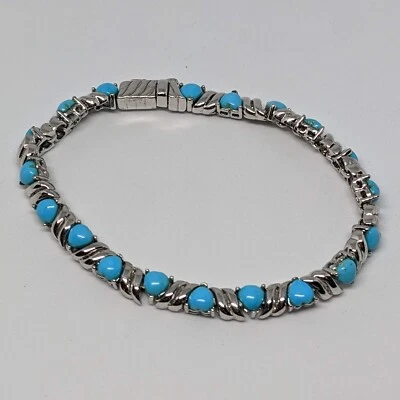 Pulsera Tenis Esterlina QVC Bella Durmiente Turquesa Corte Corazón 8", Nueva, 8 pulgadas Foto 1 de 4