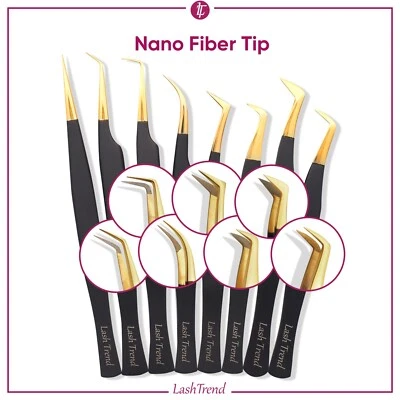 LASHTREND Wimpernverlängerung Pinzette für Volumentechnik | Black Gold - Nano Fiber Tip