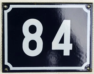 Large old blue French house number 84 door gate plate plaque enamel sign NOS - Picture 1 of 1