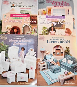 6 Fashion Doll Plastic Canvas Dollhouse Furniture Pattern Books Leaflet Vintage - Picture 1 of 13