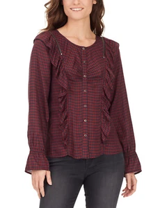 William Rast Womens Susannah Plaid Praire Blouse Small Rhubarb Plaid - Picture 1 of 3