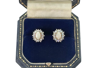 Pendientes de ópalo y diamantes en racimo de oro de 9 quilates con diamantes y ópalo - Imagen 1 de 17