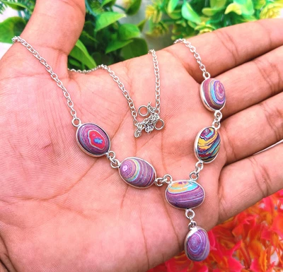 Collar de plata esterlina 925 enchapado arco iris piedras preciosas de calsílice 1 pieza joyería regalo Foto 1 de 4