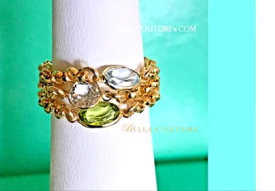 $399 NUEVO RARO ANILLO DE CADENA ART DECO ORO AMARILLO 14K PERIDOTO NATURAL OVALADO 6 MM Foto 1 de 4