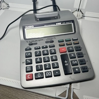 CASIO HR-100TM MINI DESKTOP CALCULATOR Accountant TESTED 10 key Tax & Exchange - Image 1 of 4