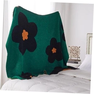 Soft Plush Floral Blanket Fleece Dark Green Blanket - Big Flower Pattern Throw - Picture 1 of 8