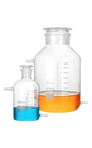 Borosilicate Reagent Bottle 60ml-5000ml, Transparent Flask, Dual Side Nozzles - Picture 1 of 9