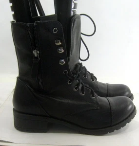 NEW BLACK 1.5"BLOCK Heel Round Toe Ankle COMBAT Boots Women Size 7.5 - Picture 1 of 6