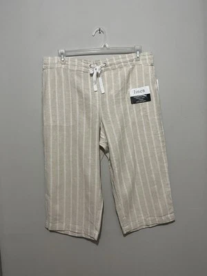 Dash Women's Linen Blend Capri Pants Cream Blue Comfy Drawstring Sz XL Coastal - Image 1 of 4