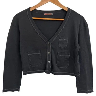 Prada Sport Short Cardigan, Size S, Charcoal Gray Women USED - Image 1 of 4
