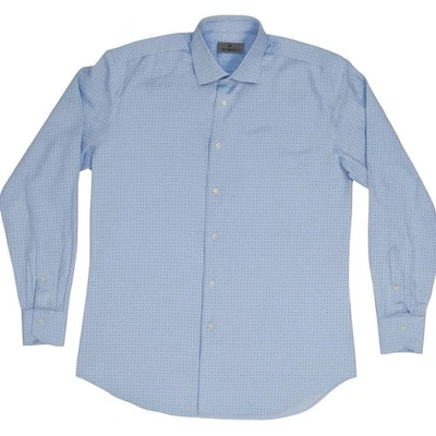 Canali Dress Shirt Blue Micro Dot 100% Cotton Italy 42 / 16.5 EUC  - Image 1 of 4