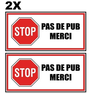 2x Autocollant Boite Aux Lettres Sticker STOP PAS DE PUB MERCI 4x8 cm Etiquette - Foto 1 di 5