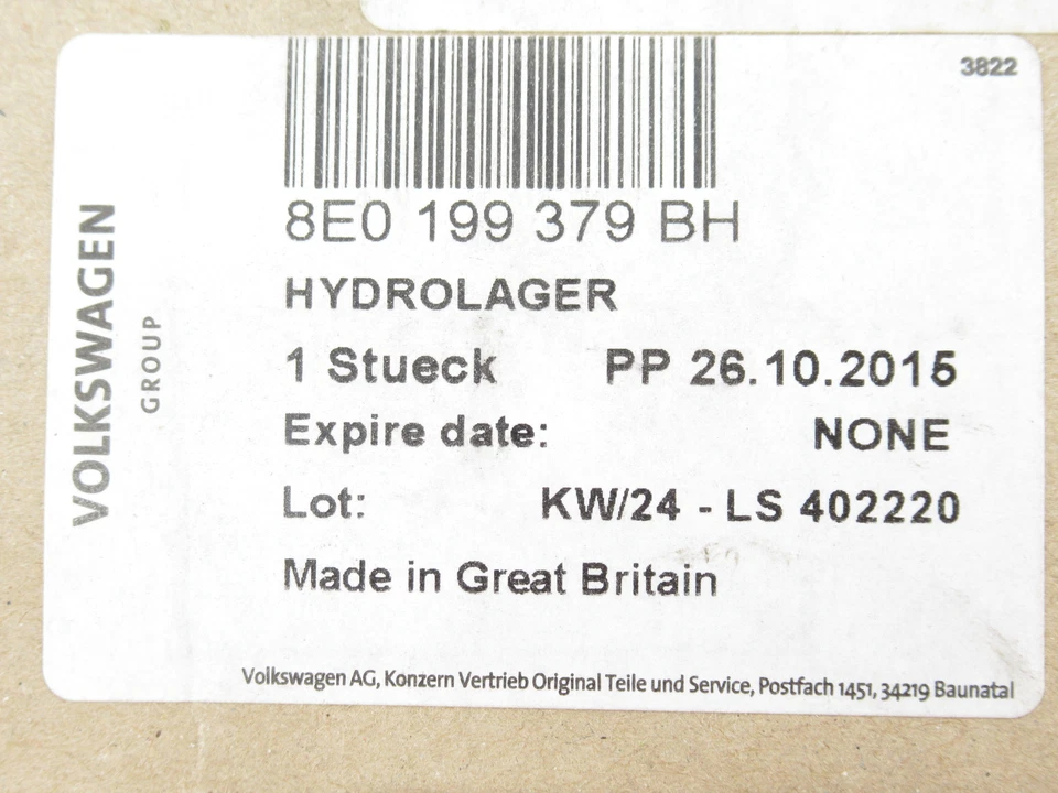 Original OEM Audi 8E0-199-379-BH montaje del motor lado del conductor 2005-09 A4 / A4 Quattro Foto 1 de 4