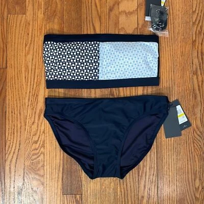Tommy Hilfiger Bandeau Top Classic Bikini Bottom Swimsuit Navy size M NWT - Image 1 of 4
