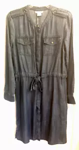 Women New LIZ Claiborne Blue Long Sleeve Button-Up/W Waist-Tie Dress size Small - Picture 1 of 3