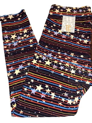 NUEVO CON ETIQUETAS Leggings LuLaRoe Tall & Curvy TC Azul Marino Amarillo Blanco Estrellas Americanas 4 de Julio Foto 1 de 4