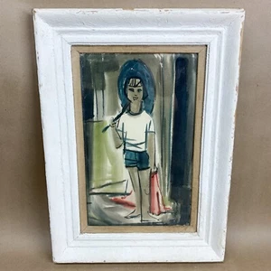 "Child Model with Umbrella" Watercolor Painting by Evelyn Sheehan 18" x 24" - Picture 1 of 17