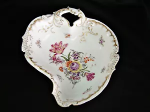 Dresden Flowers Free Form Handled bowl Rare Circa 1880 - Picture 1 of 5