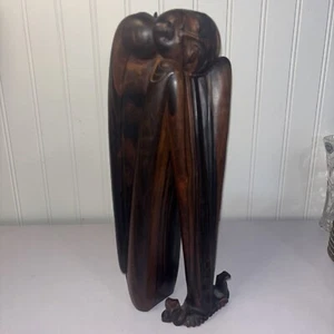 MID CENTURY MODERN CARVED WOOD SCULPTURE FIGURE - WOMAN RESTING 12.5” Tall - Picture 1 of 15
