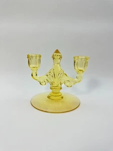 Vintage Heisey Glass Trident 2-Lite Candle Holder Sahara Yellow #134 - Picture 1 of 7