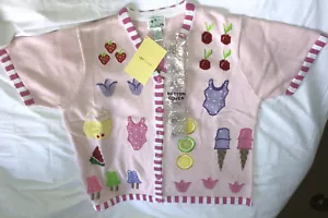 Quacker Factory Women's 1X Summer theme sweater Fruit ice cream cardigan NWT - Picture 1 of 13