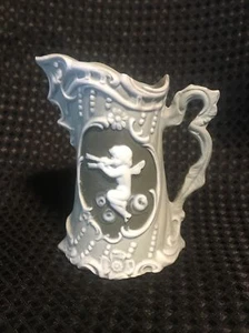 Schafer & Vater Green Sage & White Jasperware Cameo Cherub Pitcher Creamer Vase - Picture 1 of 19