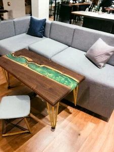Epoxy coffee table, green epoxy table, river Table, 60"x36" epoxy table - Picture 1 of 3