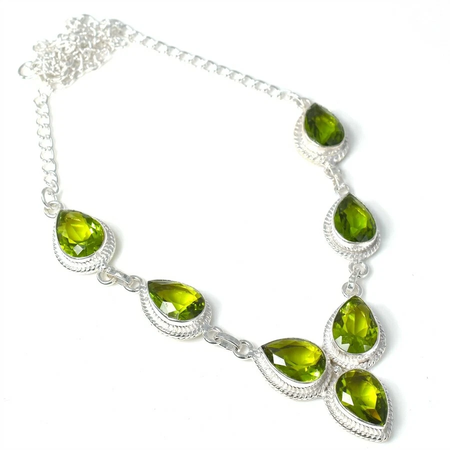 Green Peridot Gemstone 925 Sterling Silver Handmade Jewelry Necklaces Sz 18" - Image 1 of 1