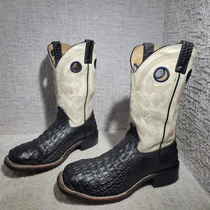 Double H Stephen Caiman Print Size US 9 D Black Leather Steel Toe Cowboy Boots - Picture 1 of 10