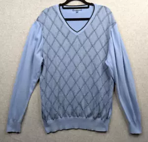 Highlander Jumper Mens Medium Blue Cotton Knit V Neck Pullover Career Office - Picture 1 of 13