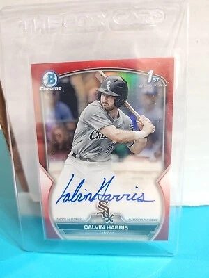 2023 BOWMAN DRAFT CHROME CALVIN HARRIS AUTO 1ST RED WAVE REFRACTOR SP /5 RARE 🔥 - Image 1 of 4