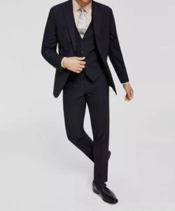 $725 Bar III Mens Black Slim-Fit Wool 3-Piece Jacket Vest Pants Suit Size 44S - Picture 1 of 9