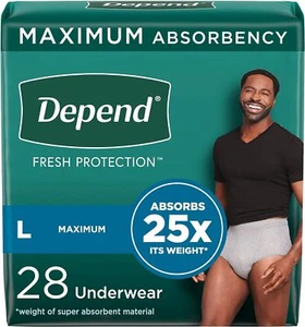 Depend Fresh Protection Men’s Incontinence Underwear Large Grey Max Absorbency 2 - Picture 1 of 7